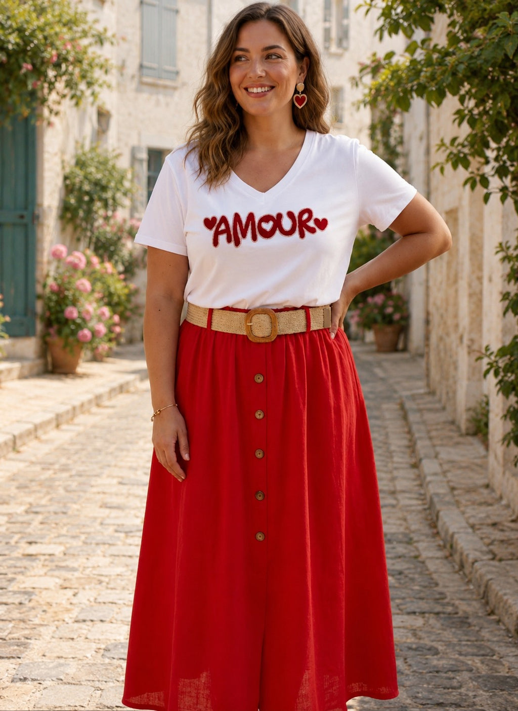 Jupe rouge avec ceinture
