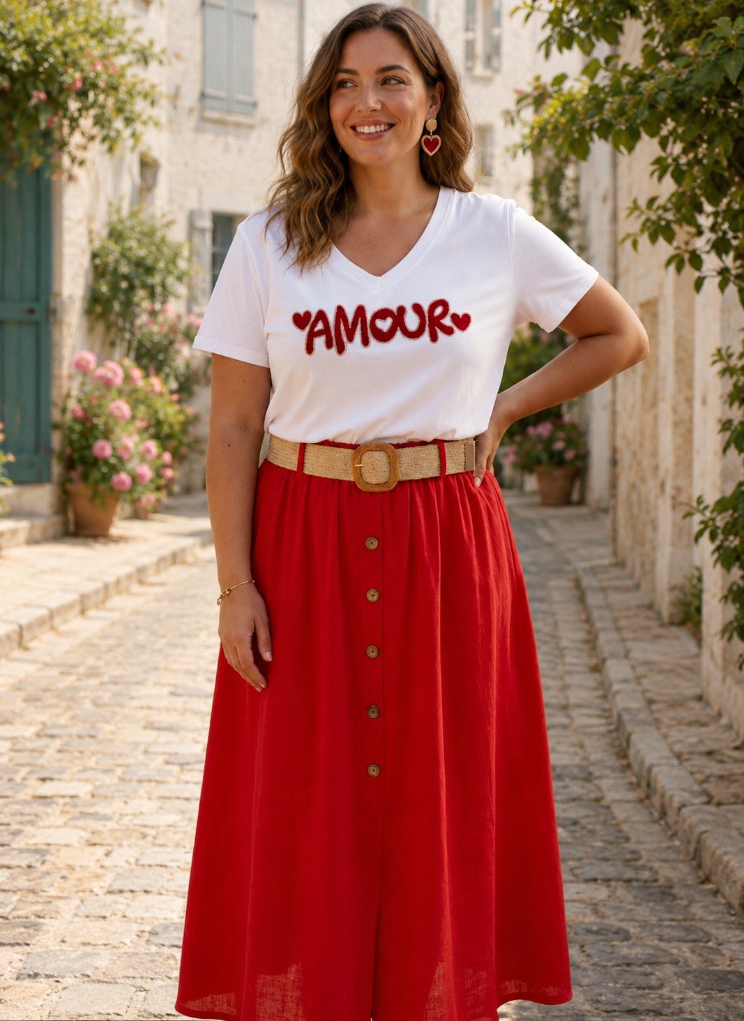 Jupe rouge avec ceinture
