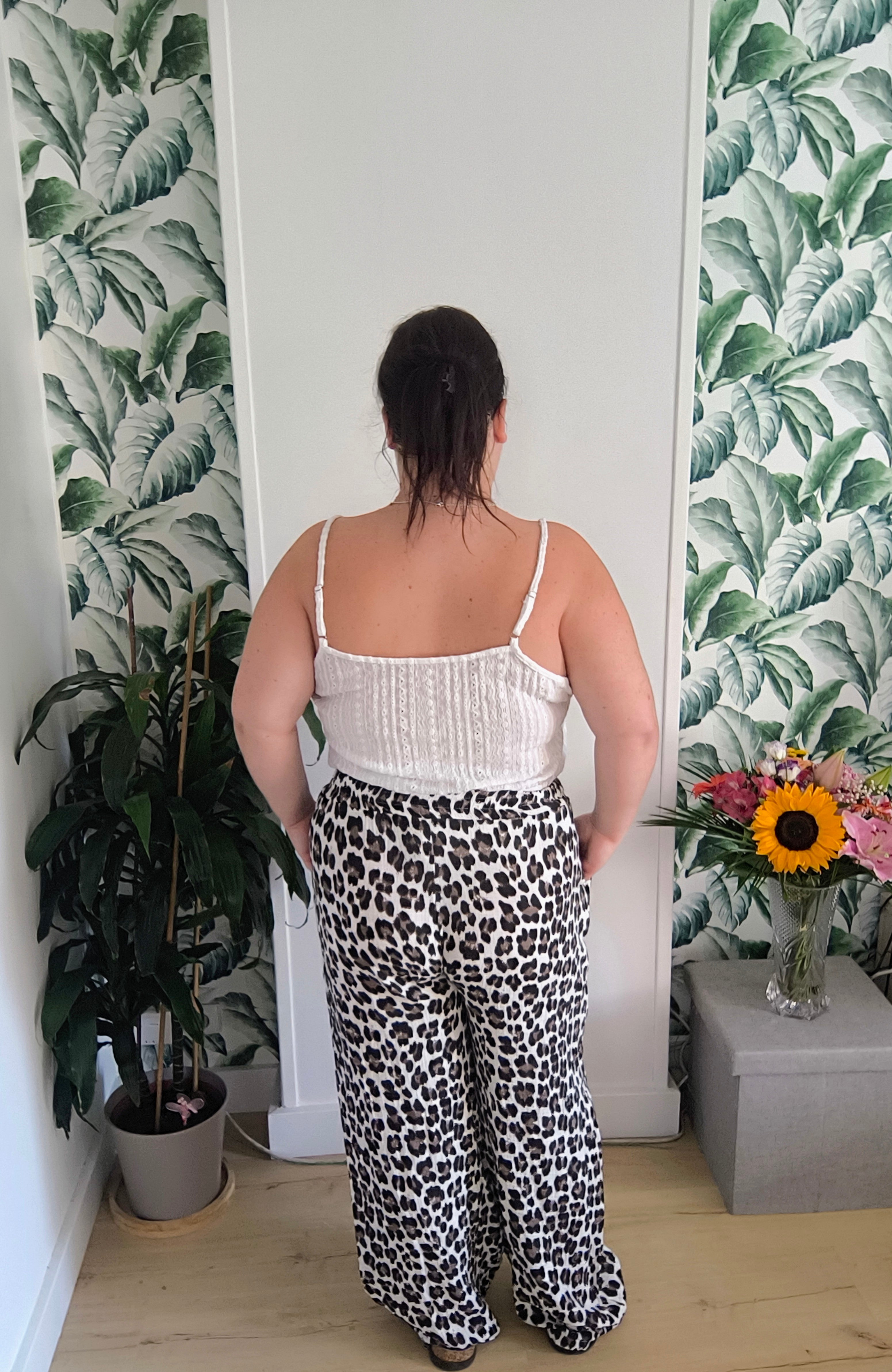 Pantalon léopard en gaze de coton