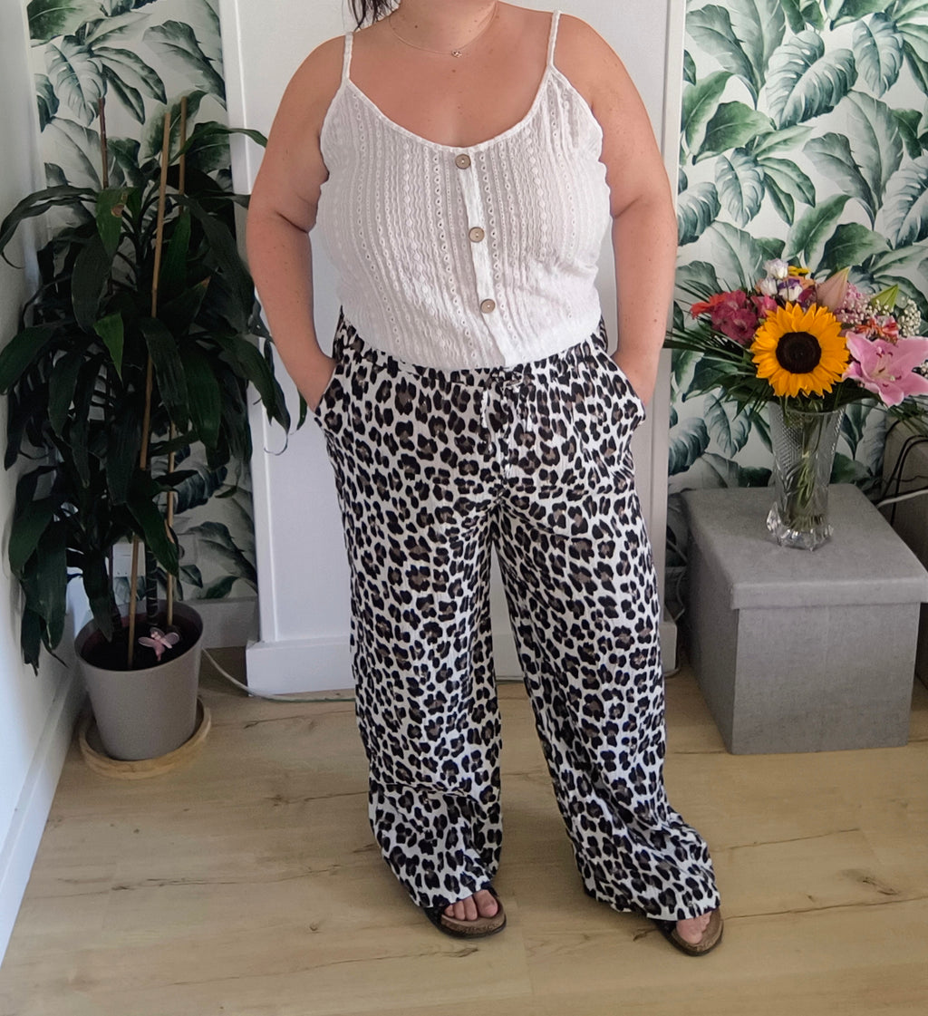 Pantalon léopard en gaze de coton
