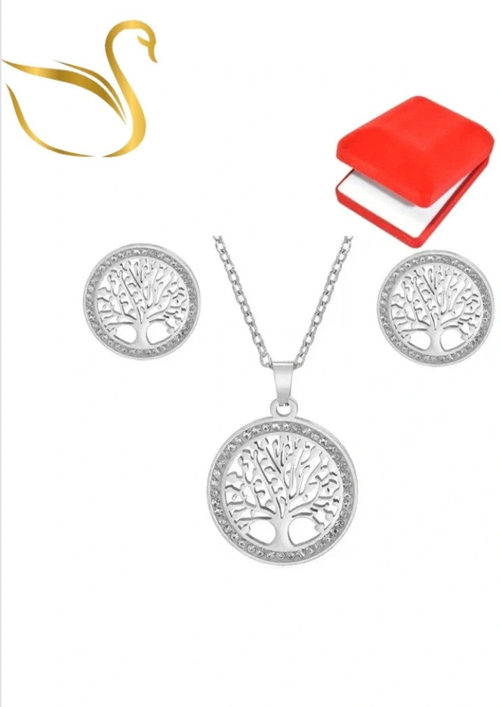 Coffret collier,boucles d'oreilles arbre de vie