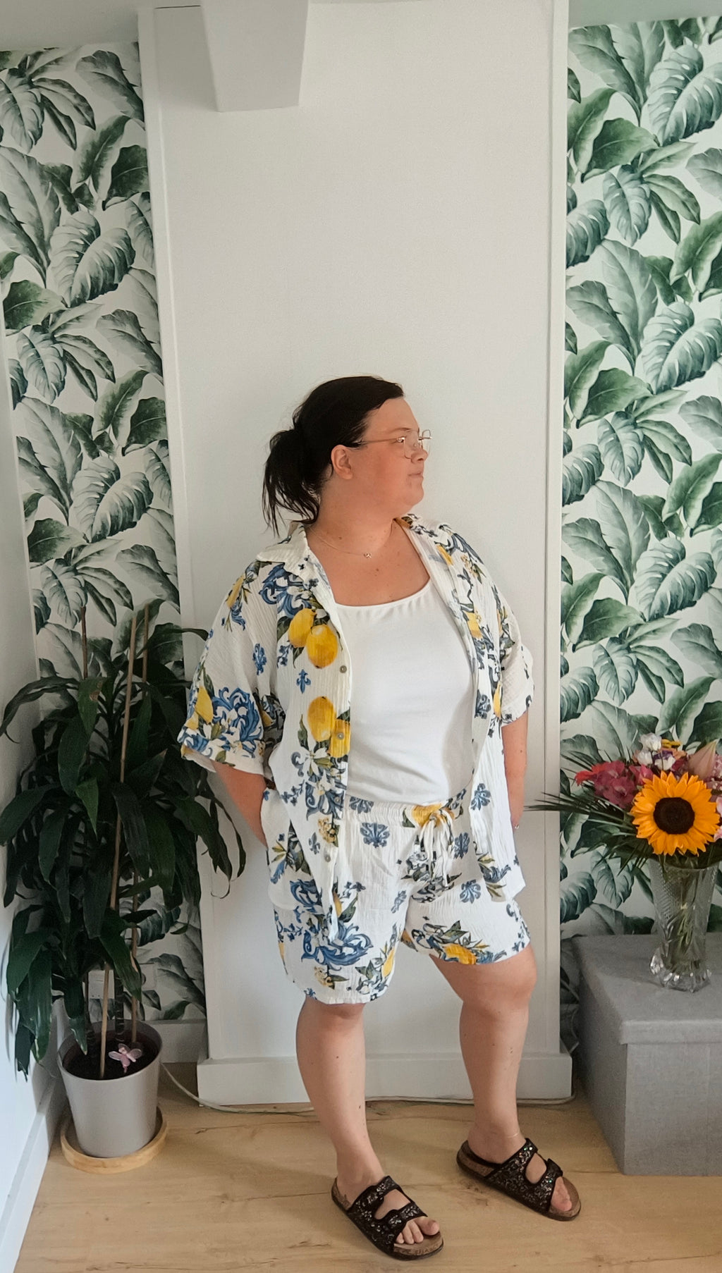 Short citron en gaze de coton